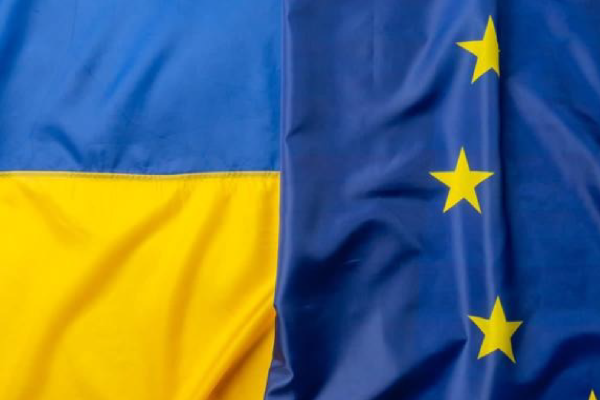 Ukraine flag and EU flag
